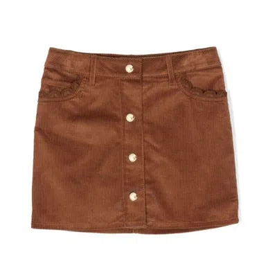 Chloé Chloe Kids Corduroy Skirt With Scalloped Edges In Brown