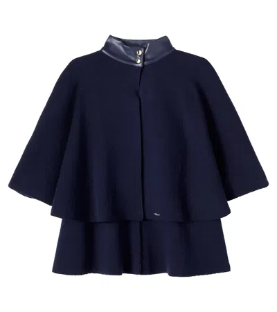 Chloé Kids Cotton And Wool Cape In Blue
