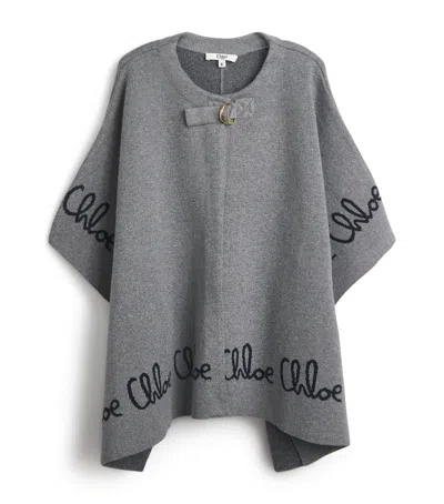 Chloé Kids Cotton-wool Logo Cape In Gray