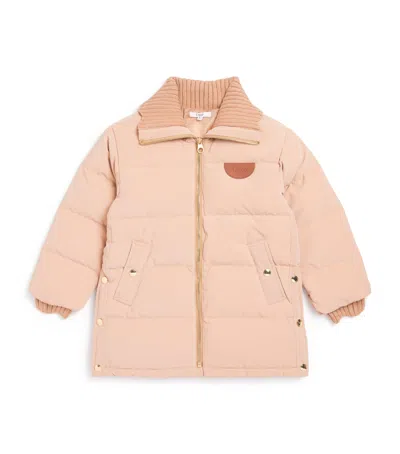 Chloé Kids Down-filled Quilted Coat In Sand