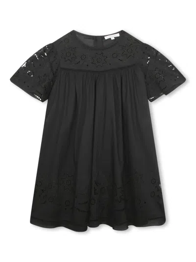 Chloé Kids' Embroidered-design Organic Cotton Dress In Black
