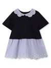 Chloé Girl's Short-sleeve Embroidered Combo Dress In Blue
