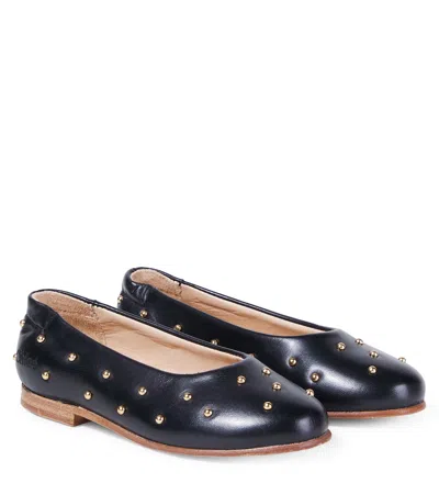 Chloé Kids Embellished Leather Ballet Flats In Black