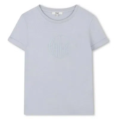 Chloé Chloe Kids Embroided Logo Cotton T Shirt In Blue