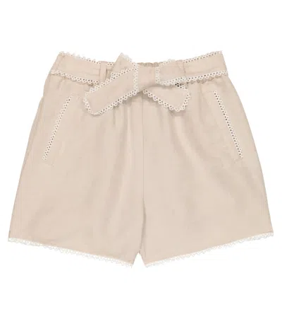 Chloé Teen Girls Beige Linen Shorts In Ivory