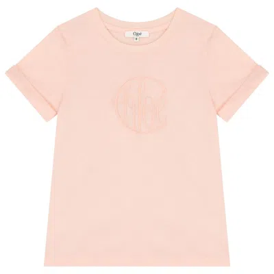 Chloé Chloe Kids Embroidered Logo Cotton T-shirt In Pink