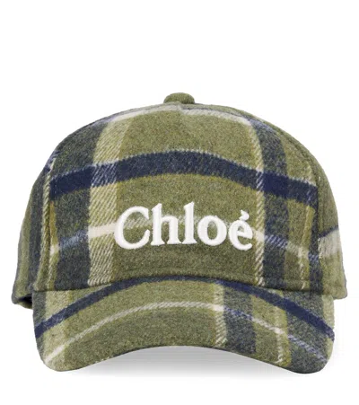 Chloé Kids Embroidered Plaid Baseball Cap In Blue
