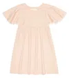 Chloé Embroidered Ruffle-sleeve Cotton Dress In Pink