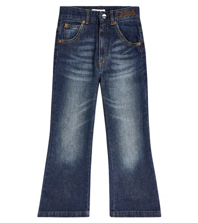 Chloé Kids' Embroidered Straight-leg Jeans In Blue