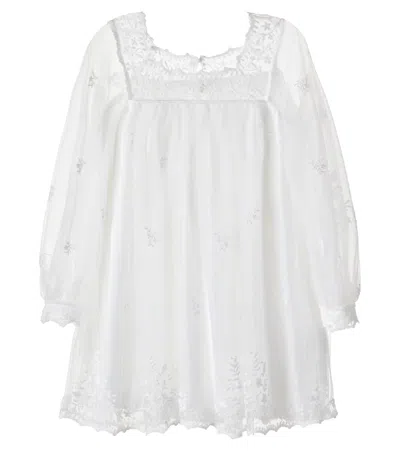 Chloé Kids Embroidered Tulle Dress In White