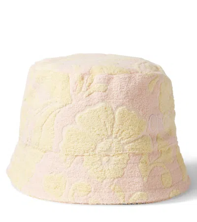 Chloé Kids Floral Cotton-blend Terry Bucket Hat In Yellow