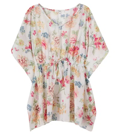 Chloé Kids Floral Drawstring Cotton Dress In Multi