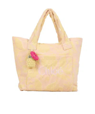 Chloé Kids Floral Motif Tote Bag In Brown