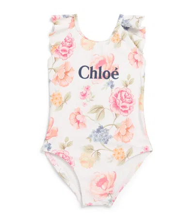 Chloé Kids Floral Print Swimsuit In Gray