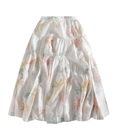 Chloé Kids Floral Printed Flared Midi Skirt In White