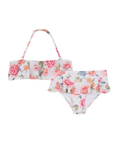Chloé Kids Floral Printed Ruffled-trim Bikini Set In White