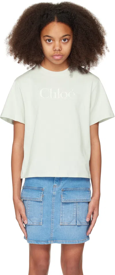 Chloé Kids Green Logo T-shirt In 73h Milky Green