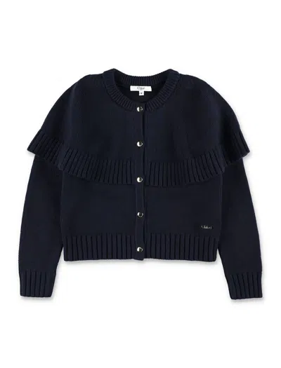Chloé Kids Knitted Cape Cardigan In Blue