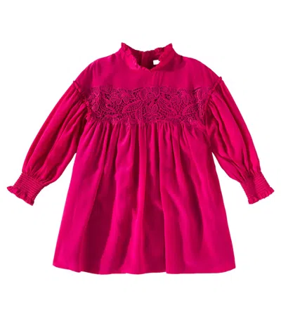 Chloé Kids' Lace-trimmed Silk Dress In Pink