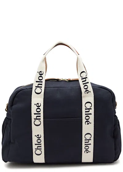 Chloé Babies' Chloe Kids Logo Canvas Changing Bag In Blue