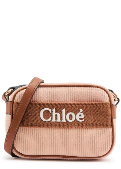 Chloé Chloe Kids Logo Corduroy Cross-body Bag In Pink