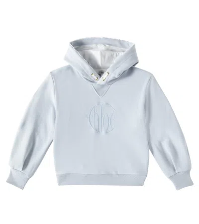 Chloé Kids' Logo Cotton Hoodie In Pale Blue