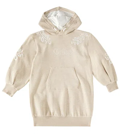 Chloé Kids' Logo Cotton Jersey Sweatshirt Dress In Beige