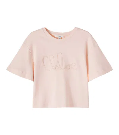 Chloé Kids Logo Cotton Jersey T-shirt In Pink