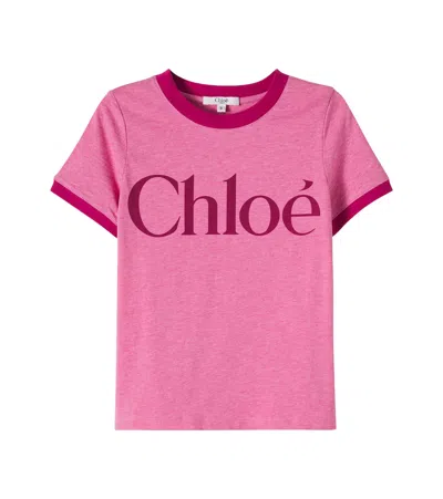 Chloé Kids Logo Cotton Jersey T-shirt In Pink