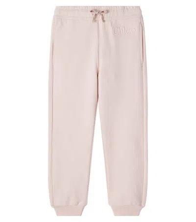 Chloé Kids Logo Cotton Sweatpants In Brown