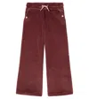 Chloé Kids Logo Cotton Velvet Sweatpants In Burgundy
