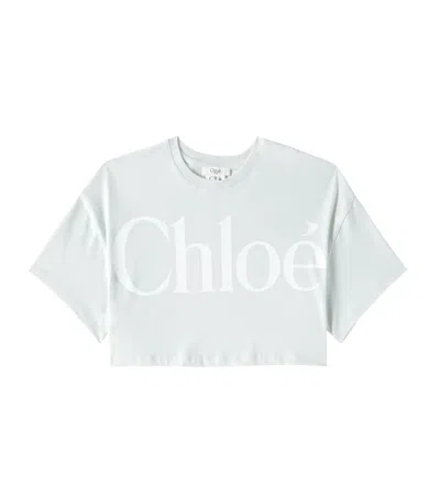 Chloé Kids' Logo Cropped Cotton Jersey T-shirt In Green