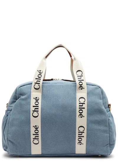 Chloé Chloe Kids Logo Denim Changing Bag In Blue