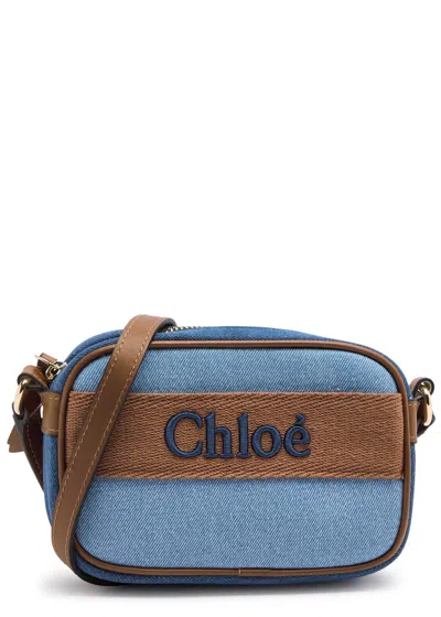 Chloé Chloe Kids Logo Denim Cross-body Bag In Blue