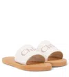 Chloé Logo Embossed Denim Slides In White