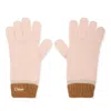 Chloé Chloe Kids Logo Embossed Knit Gloves In Pink