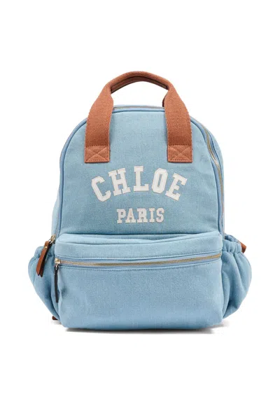 Chloé Kids Logo Embroidered Backpack In Blue
