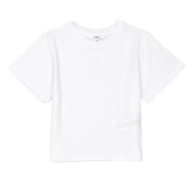 Chloé Chloe Kids Logo Embroidered Coton T-shirt In White
