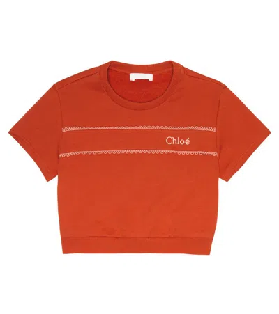 Chloé Kids' Logo Embroidered Cotton Sweatshirt In Orange