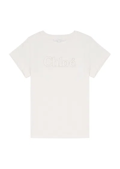 Chloé Chloe Kids Logo-embroidered Cotton T-shirt (2-5 Years) In White