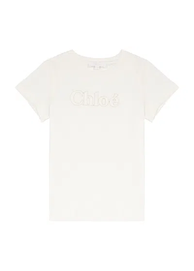 Chloé Chloe Kids Logo-embroidered Cotton T-shirt (6-12 Years) In White
