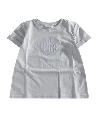 Chloé Kids Logo Embroidered Crewneck T-shirt In Gray