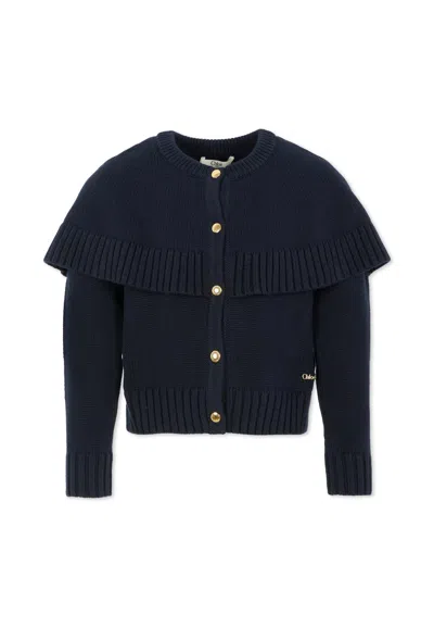 Chloé Kids Logo Embroidered Frilled Cardigan In Black