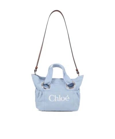 Chloé Kids Logo Embroidered Tote Bag In Blue