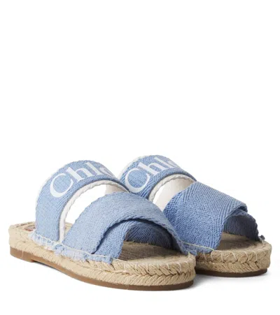 Chloé Kids Logo Espadrille Sandals In Blue