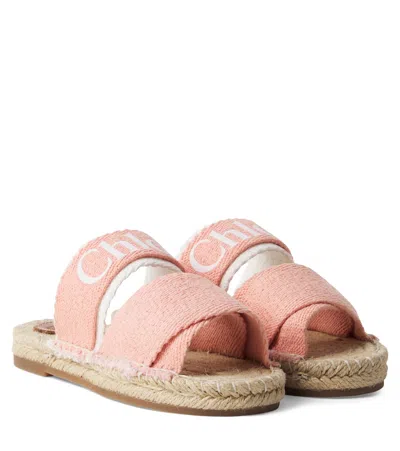 Chloé Kids Logo Espadrille Sandals In Pink