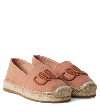 Chloé Kids Logo Leather-trimmed Espadrilles In Brown