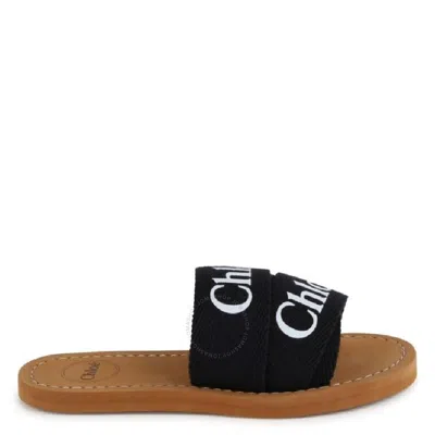 Chloé Chloe Kids Logo-print Flat Sandals In Black
