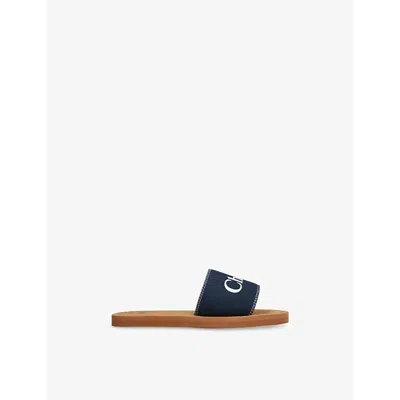Chloé Navy Kids' Logo-print Slip-on Woven Sandals Eur 31 / 12.5 Uk