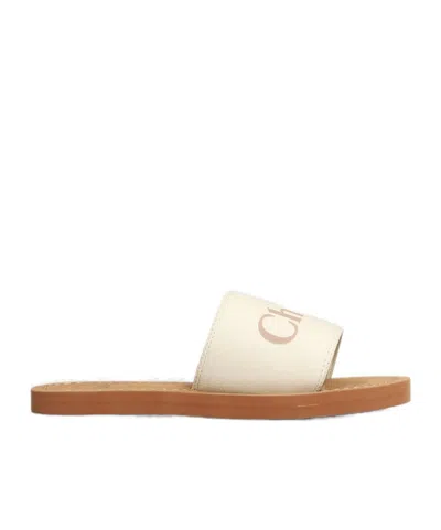 Chloé Kids' Logo Embossed Denim Slides In White